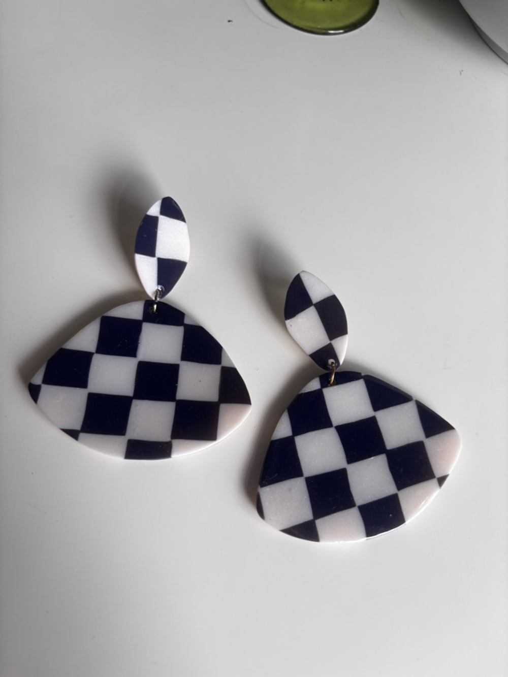 Checkerboard Statement Drop Earrings - Black & White